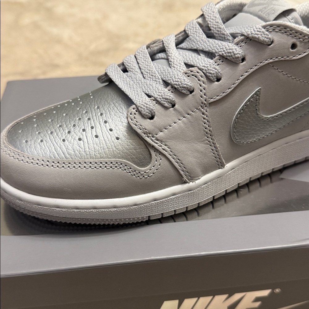 Nike Metallic Gray Air Jordan 1 Retro Low OG Sneakers - Picture 3 of 7
